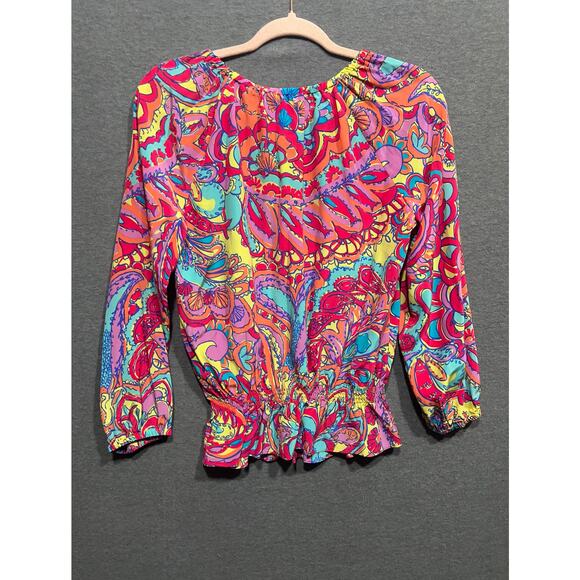 Lilly Pulitzer Womens Silk Retro Seashell Design Balloon Sleeves Blouse Size XS - Picture 3 of 10